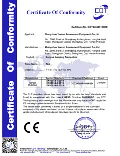 CE Certificate of Yueton amusement rides