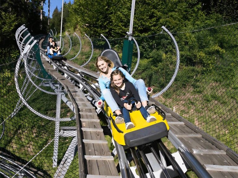 Stainless steel rail slide track on a mountain slope